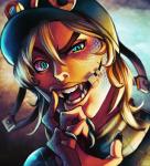 abstract_background band-aid bandage blonde_hair blue_body blue_eyes blue_scales claws hair looking_at_viewer male open_mouth pupils riding_helmet scales sharp_teeth simple_background slit_pupils solo teeth tongue transformation andajojo jojo's_bizarre_adventure diego_brando scary_monsters humanoid stand_(jjba) 2017 hi_res meme