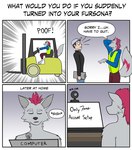 anthro camera clothed clothing computer dialogue driving duo electronics forklift humor male sitting standing text vehicle webcam working shreddyfox forklift_certified onlyfans shreddy_(shreddyfox) canid canine canis fox human mammal 2021 absurd_res comic english_text hi_res