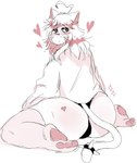 anthro blush blush_lines bulge chubby_girly clothing femboy fur hair half-closed_eyes heart_symbol kneeling long_hair looking_at_viewer looking_back male narrowed_eyes pawpads paws pink_body pink_fur pink_hair pink_pawpads simple_background slightly_chubby slightly_chubby_anthro slightly_chubby_male solo spiked_tailband stubble sweater thong topwear underwear white_background gat0pussy24 sudor_(gat0pussy24) domestic_cat felid feline felis mammal nonbinary_(lore)