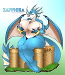 anthro between_breasts big_breasts breast_squish breasts castle duo exposed_breasts female glistening glistening_body happy knight macro male male/female nipples sitting squish tail warrior wide_hips wings fsmaverick mythology zapphira dragon mythological_creature mythological_scalie scalie absurd_res hi_res