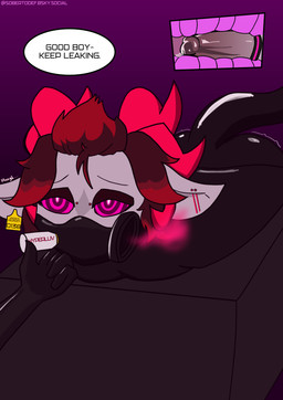 anthro aphrodisiac aphrodisiac_gas bodily_fluids breeding_mount clothing ear_piercing ear_tag genital_fluids genitals hair horn hypnosis hypnotic_eyes latex latex_clothing latex_skinsuit mind_control orgasm_denial orgasm_denial_ring penile penis penis_milking piercing precum precum_milking red_hair shaking skinsuit tight_clothing sobertodef dreddy_(dreddyhypno) bovid caprine goat imp mammal absurd_res hi_res