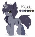 brown_eyes cutie_mark female feral grey_hair hair hooves horn magic nude purple_hair side_view simple_background smile solo standing text unicorn_horn white_background hioshiru hasbro my_little_pony mythology fan_character kate_(hioshiru) equid equine mammal mythological_creature mythological_equine unicorn model_sheet