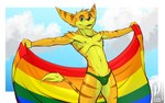 anthro clothed clothing flag green_eyes lgbt_pride male nipples pride_color_flag pride_colors rainbow_flag rainbow_pride_flag rainbow_symbol slim small_waist solo thong underwear underwear_only iudicium86 ratchet_and_clank sony_corporation sony_interactive_entertainment ratchet_(ratchet_and_clank) lombax mammal 16:10 hi_res widescreen