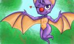 cheek_tuft facial_tuft female fur heart_symbol looking_at_viewer nude one_eye_closed purple_body purple_eyes purple_fur red_nose smile solo thick_thighs tuft winged_arms wings wink nsfy_(artist) nintendo playtonic_games yooka-laylee laylee bat mammal