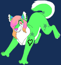 ambiguous_gender digitigrade ear_piercing feral feral_with_hair freckled_face freckles fur green_body green_fur hair jumping long_hair looking_at_viewer markings multicolored_hair orange_hair paws piercing pink_hair pink_nose pink_pupils pupils red_eyes simple_background smile snout solo star_(marking) tail transparent_background two_tone_hair white_body white_fur sebdoggo canid canine canis domestic_dog husky mammal nordic_sled_dog spitz 2017 aliasing alpha_channel digital_drawing_(artwork) digital_media_(artwork) flat_colors full-length_portrait microsoft_paint_(artwork) portrait
