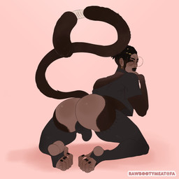 anthro big_butt black_hair brown_body brown_fur bulge butt clothing detailed_bulge eyeshadow feet femboy fur genital_outline hair leggings legwear lipstick looking_back makeup male panties penis_outline prehensile_feet presenting presenting_hindquarters solo thigh_highs toes underwear rawbootymeat haplorhine mammal monkey primate 1:1 hi_res