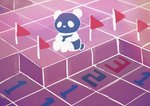 anthro black_body detailed_background multicolored_body sitting slightly_chubby two_tone_body white_body white_nose araru minesweeper bear giant_panda mammal 2020