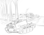 cannon equestria_at_war equid equine feral hi_res horse mammal military monochorome pinky_bestia pony ranged_weapon ruined_building shell sketch tank vehicle weapon