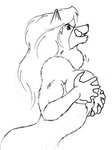 anthro big_breasts breasts female fondling hair hand_on_breast head_back holding_breast long_hair macro muscular muscular_anthro muscular_arms muscular_female neck_bulge solo swallowing tongue tongue_out vore kolt canid canine canis mammal wolf 1998 low_res monochrome sketch traditional_media_(artwork)