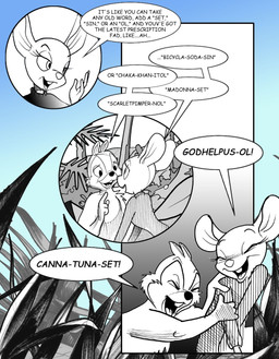 anthro blush buckteeth chest_tuft clothing duo eyes_closed facial_tuft female grass laugh male male/female mocking open_mouth open_smile plant smile sweater teeth topwear tuft turtleneck chris_fischer chip_'n_dale_rescue_rangers disney gadget_hackwrench chipmunk ground_squirrel mammal mouse murid murine rodent sciurid hi_res