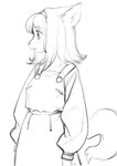 anthro blush clothed clothing female hair kemono open_mouth simple_background snout solo standing white_background aruurara misha_(aruurara) canid canine canis domestic_dog mammal 2019 black_and_white hi_res monochrome sketch traditional_media_(artwork)