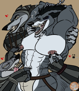 1_eye abs anthro areola armor arms_tied arms_tied_above_head army army_clothing army_outfit barazoku barbell_piercing bdsm bedroom_eyes belly biceps big_muscles big_pecs black_body black_fur black_hair bodily_fluids bondage bound bulge chain chained chest_tuft claws clothed clothing eye_scar eyes_closed facial_scar fangs fangs_bared flirting flirting_look fur grabbing_another grabbing_from_behind grabbing_partner grey_body grey_fur group hair hand_on_armpit hand_on_belly hand_on_chest heart_symbol hearts_around_head henchmen holding_another holding_from_behind holding_nipples holding_pecs jockstrap jockstrap_only laugh looking_at_another looking_at_partner male male/male manly military military_clothing mohawk motion_lines multicolored_body multicolored_fur muscular muscular_anthro muscular_arms muscular_male muscular_thighs narrowed_eyes nipple_dip nipple_fetish nipple_grab nipple_piercing nipple_pinch nipple_play nipples pec_fetish pec_grab pecs piercing pinch presenting presenting_body raised_arms saliva saliva_on_tongue saliva_string scar secretly_loves_it seductive serratus showing_off_muscles simple_background soldier squeezing_pec standing tan_background teeth thick_arms thick_thighs thug tickle_fetish tickle_torture tickling tickling_armpits tickling_belly tongue tongue_hanging_out tongue_out topless topless_anthro topless_male tuft underwear underwear_only warrior white_body white_fur angry_koala dreamworks kung_fu_panda boss_wolf canid canine canis mammal wolf