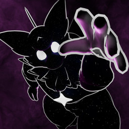 5_fingers anthro black_body black_fur cosmic_fur fingers fur looking_at_viewer male neck_tuft outline solo tuft white_hands white_outline nightlyflare quasar_(nightlyflare) canid canine fox mammal 1:1 2026 3d_(artwork) digital_media_(artwork) hi_res