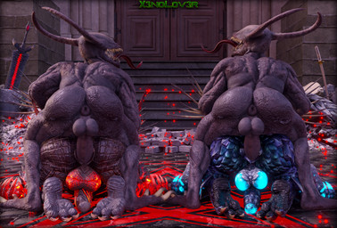 3_toes 5_fingers anal anal_penetration anus ass_up ball_size_difference balls big_balls big_butt big_penis blue_body blue_glow blue_scales bubble_butt butt church claws detailed_background detailed_feet doggystyle door eyeless feet fingers from_behind_position genitals glowing glowing_balls glowing_genitalia glowing_hands glowing_penis grey_body group horn humanoid_genitalia humanoid_penis katana long_tongue magic male male/male male_penetrated male_penetrating male_penetrating_male melee_weapon nude occult_symbol on_ground open_mouth parallel_sex penetration penis pentagram pentagram_tattoo perineum pointed_tail puffy_anus rear_view red_body red_glow red_scales scales sex sharp_teeth side_by_side sin_devil_trigger smile spikes stretched_anus sword sword_in_ground symbol tail tattoo teeth thick_thighs toe_claws toes tongue tongue_out vein veiny_penis weapon wrinkled_feet wrinkles thekidxeno x3nolov3r_(modeler) capcom devil_may_cry devil_may_cry_5 dante_(dmc) vergil_(devil_may_cry) demang demon humanoid scalie 2026 3d_(artwork) absurd_res blender_(artwork) digital_media_(artwork) hi_res huge_filesize brother_(lore) brothers_(lore) sibling_(lore)