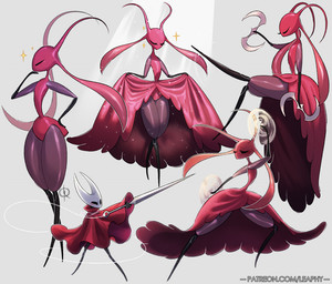 antennae_(anatomy) anthro arthropod_abdomen biped black_body blade bladed_weapon blush blush_lines bottomwear clothing curvesickle duo eyes_closed female holding_object holding_weapon horn larger_anthro larger_female long_skirt narrow_shoulders pointing_weapon raised_leg red_body red_clothing simple_background sitting size_difference skirt small_waist smaller_anthro smaller_female text thick_thighs thin_legs wasp_waist weapon white_head wide_hips leenah hollow_knight:_silksong hollow_knight_(franchise) team_cherry hornet_(hollow_knight) skarrsinger_karmelita ant arachnid arthropod hymenopteran insect skarr spider 2019 multiple_images url