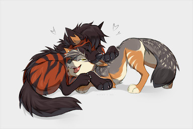 black_hair black_nose black_stripes black_tail cheek_tuft claws duo eyes_closed facial_tuft female feral feral_with_hair fur grey_body grey_fur hair heart_symbol hug inner_ear_fluff looking_at_another lying male male/female markings nude open_mouth open_smile orange_markings red_body red_fur short_hair simple_background smile striped_body striped_fur striped_markings stripes tail teeth tuft white_background white_claws yellow_eyes azzai fhyra kammy_(kammysmb) canid canine canis hyena jackal mammal maned_wolf 2022 3:2 colored colored_sketch digital_drawing_(artwork) digital_media_(artwork) shaded simple_shading sketch