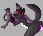 anthro balls duo genitals larger_penetrated leaning leaning_backward lying male male/male male_penetrating on_back oral oral_penetration penetration size_difference spread_legs spreading hirokitty canid canine canis mammal procyonid raccoon wolf 6:5 absurd_res hi_res