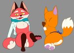 anthro apron backsack balls butt clothing cute_fangs duo genitals male pawpads presenting presenting_hindquarters smug falls-down-steps animal_crossing cartoon_network mao_mao:_heroes_of_pure_heart nintendo crazy_redd rufus_(mao_mao) canid canine fox mammal