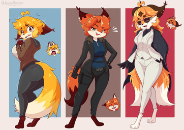 2_tails 3_toes 4_fingers ahoge anthro bottomwear butt clothed clothed_anthro clothed_female clothing cosplay dipstick_ears dipstick_tail ear_markings ear_piercing eyebrows eyelashes eyewear fangs feet female female_anthro fingers fully_clothed fully_clothed_anthro fully_clothed_female fur geometric_background green_eyes group hair hand_in_pocket jacket long_hair markings multi_tail multicolored_ears open_mouth orange_body orange_eyes orange_fur orange_hair pants piercing pivoted_ears pockets shirt short_hair simple_background sunglasses tail tail_markings teeth toes tongue topwear trio jasminthemanticore capcom resident_evil cassy_(jasminthemanticore) grace_ashcroft jasmin_(jasminthemanticore) leon_kennedy lisa_(jasminthemanticore) canid canine fox mammal 2026 absurd_res digital_media_(artwork) hi_res