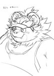 anthro blush clothing cute_fangs fangs hat headgear headwear male mane overweight overweight_male shirt smile solo tank_top teeth topwear visor_cap kita_9999 lifewonders tokyo_afterschool_summoners vapula_(tas) felid lion mammal pantherine absurd_res bust_portrait hi_res monochrome portrait sketch