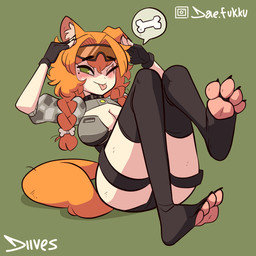 big_breasts breasts butt cleavage clothed clothing eye_scar facial_scar feet female green_eyes hair inner_ear_fluff looking_at_viewer one_eye_closed orange_hair pawpads scar simple_background smile smiling_at_viewer solo tuft wink winking_at_viewer diives vtuber yena_youngblood animal_humanoid canid canid_humanoid canine canine_humanoid dog_humanoid humanoid mammal mammal_humanoid 1:1 2026 hi_res
