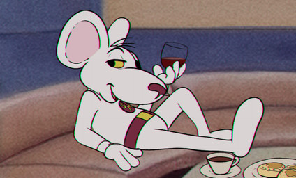 anthro belt container crt_effect cup drinking_glass glass glass_container glass_cup holding_container holding_cup holding_drinking_glass holding_object holding_wine_glass male male_anthro narrowed_eyes open_mouth open_smile pink_inner_ear reclining red_belt red_nose side_view smile solo white_body wine_glass yellow_eyes bucklebunny danger_mouse_(series) danger_mouse mammal mouse murid murine rodent chromatic_aberration hi_res