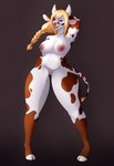 anthro big_breasts blonde_hair blue_eyes breasts curvy_figure female genitals hair looking_at_viewer nipples nude pussy simple_background smile solo wide_hips oursweetlove sarimoo bovid bovine cattle mammal hi_res