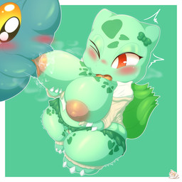 anthro areola big_areola big_breasts bodily_fluids breast_play breast_suck breasts duo ejaculation female flustered genital_fluids male male/female saliva saliva_string shortstack size_difference solo sucking thick_thighs vaginal_fluids vaginal_squirting highoncoffee nintendo pokemon bulbasaur generation_1_pokemon generation_2_pokemon heracross pokemon_(species) absurd_res hi_res