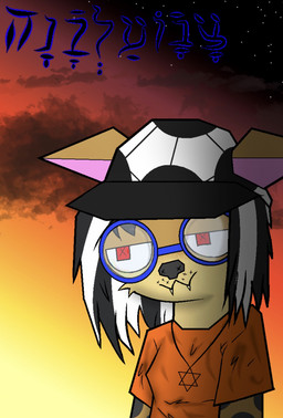 baseball_cap black_hair brown_body brown_fur clothing eyewear fangs female fur glasses hair hat headgear headwear hexagram highlights_(coloring) jewelry markings necklace orange_clothing orange_shirt orange_topwear religion religious_symbol shirt soccer soccer_hat solo sport spots spotted_body spotted_fur star_of_david sunset sunset_background symbol tan_body tan_fur teeth text topwear white_hair mroompaloompa64 judaism hyena mammal spotted_hyena hebrew_text hi_res yiddish_text