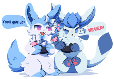 :3 ambiguous_gender blue_body blue_eyes blue_fur bodily_fluids cheek_tuft chest_tuft controller crying dialogue duo facial_tuft feral fluffy fluffy_tail fur open_mouth pawpads purple_eyes quadruped ribbons_(anatomy) simple_background sitting speech_bubble tail tears text tuft white_background apolozorua nintendo pokemon eeveelution generation_4_pokemon generation_6_pokemon glaceon pokemon_(species) shiny_pokemon sylveon absurd_res english_text hi_res