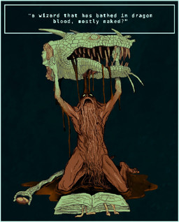 ambiguous_gender beard blood bodily_fluids book dark_fantasy death duo facial_hair fantasy gore horn kneeling magic_staff magic_user male nude open_mouth severed_body_part severed_head sharp_teeth simple_background staff teeth text wet wet_beard wet_body wounded plastiboo mythology dragon human mammal mythological_creature mythological_scalie scaled_dragon scalie english_text hi_res sketch