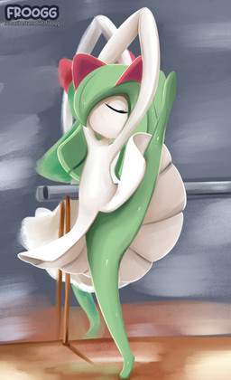 ambiguous_gender ballet dancing eyes_closed mirror mirror_reflection pokemorph reflection froogg nintendo pokemon generation_3_pokemon humanoid kirlia pokemon_(species) absurd_res hi_res