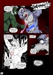 abs angry anthro balls biceps black_panel blood blood_magic blood_on_arm blood_on_chest bob_(vju79) bodily_fluids canid canine canis clenched_teeth close-up comic cuff_(restraint) dialogue dragon duo english_text fur genitals gervic_(vju79) green_body green_scales grey_body grey_fur grimace hair hi_res horn leather leather_cuffs magic_sword magic_user magical_tattoo male mammal monochrome muscular muscular_anthro muscular_male mythological_creature mythological_scalie mythology nipples nude pain pattern_tattoo pecs penis restraints scales scalie screaming shackled shackles sound_effects stab tattoo teeth text torture violence vju79 white_hair wide_eyed wingless_dragon wolf
