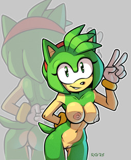 accessory alternate_color anthro anthrofied areola breasts butt clothing collarbone countershade_face countershade_torso countershading eyelashes female female_anthro fur genitals gesture gesturing_at_viewer gloves green_body green_eyes hair hair_accessory hairband hand_behind_back hand_gesture handwear looking_at_viewer navel nipples nude outline quill_hair red_hairband simple_background smile smiling_at_viewer snout solo standing tail v_sign vulva wearing_gloves white_clothing white_gloves white_handwear white_outline rogone2 sega sonic_the_hedgehog_(series) amy_rose eulipotyphlan hedgehog mammal 2025 dated digital_media_(artwork) hi_res