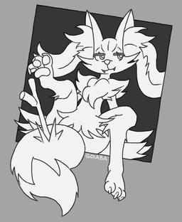 3_toes :3 ambiguous_anthro ambiguous_gender anthro arm_tuft biped cheek_tuft chest_tuft claws cute_fangs dipstick_tail dutch_angle eyelashes facial_tuft fangs feet flat_chested front_view half-closed_eyes hindpaw hip_tuft inner_ear_fluff looking_away markings narrowed_eyes nude_ambiguous nude_anthro object_in_tail pawpads paws quadruped raised_leg shoulder_tuft simple_background sitting solo spread_legs spreading stick stick_in_tail tail tail_markings teeth toe_claws toes tuft goiaba nintendo pokemon braixen generation_6_pokemon pokemon_(species) 2018 digital_drawing_(artwork) digital_media_(artwork) full-length_portrait greyscale hi_res monochrome portrait signature