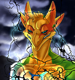 anthro electricity lightning lightning_bolt looking_at_viewer male multi_ear multi_eye multicolored_body smile smiling_at_viewer smirk smirking_at_viewer solo unknown_artist gemini_the_sergal sergal hi_res meme