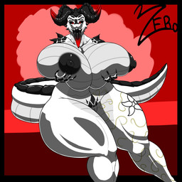 anthro big_breasts breasts curvy_figure female genitals horn huge_breasts hyper hyper_breasts looking_at_viewer markings nipples non-mammal_breasts nude solo tail thick_thighs tongue tongue_out voluptuous vulva zeromccall fallout microsoft deathclaw scalie 1:1 hi_res