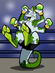 anthro balancing_on_tail bottomwear boxing_gloves clothing feet handwear male multi_arm multi_limb on_tail shorts soles solo tail akudrache kangaroo macropod mammal marsupial hi_res