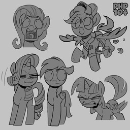 clenched_teeth clothing envelope female feral group gums horn multiple_poses pose simple_background smile smirk teeth uniform wings php104 friendship_is_magic hasbro my_little_pony mythology derpy_hooves_(mlp) fluttershy_(mlp) rainbow_dash_(mlp) rarity_(mlp) twilight_sparkle_(mlp) equid equine mammal mythological_creature mythological_equine pegasus unicorn winged_unicorn 1:1 absurd_res hi_res monochrome
