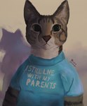 ambiguous_gender anthro blue_clothing blue_shirt blue_topwear clothed clothing fur green_eyes mouth_closed number pupils shirt simple_background solo text text_on_clothing text_on_shirt text_on_topwear topwear white_text leprzil domestic_cat felid feline felis mammal 2024 artist_name dated digital_media_(artwork) english_text hi_res meme portrait