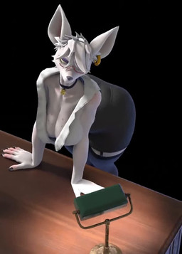5_fingers anthro bent_over big_breasts big_butt bottomwear breasts butt claws cleavage clothed clothing collar curvy_figure desk desk_light ear_piercing ear_ring eyeshadow eyewear fan_(object) female finger_claws fingers footwear freckled_breasts freckles furniture garter_straps glasses hair half-closed_eyes hands_on_desk high_heels legwear light looking_aside makeup narrowed_eyes piercing purple_eyeshadow ring_piercing shadow shirt shoes short_hair side_eye simple_background skirt solo standing stockings table tailless thick_thighs topwear voluptuous voluptuous_anthro voluptuous_female white_background white_body white_hair wide_hips jojomingles warfaremachine_(modeler) officer_flint_(foresttherotten) warfare_flint mammal mouse murid murine rodent 3d_(artwork) animated digital_media_(artwork) lighting no_sound short_playtime turntable_(animation) webm