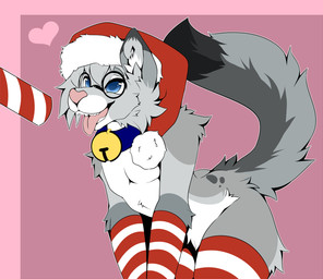 anthro arm_warmers armwear bell bell_collar bent_over bent_over_with_legs_held_straight blue_collar blue_eyes candy candy_cane christmas_clothing christmas_headwear clothing collar dessert dipstick_ears dipstick_tail ear_markings eyewear femboy food footwear fur glasses gold_bell grey_body hair hat headgear headwear heart_symbol holidays kneeling leaning leaning_forward leg_warmers legwear male markings mostly_nude mostly_nude_anthro mostly_nude_male multicolored_ears open_mouth pattern_armwear pattern_clothing pattern_legwear pink_nose pose raised_tail round_glasses santa_hat simple_background smile socks solo spots spotted_markings stockings striped_armwear striped_clothing striped_legwear stripes tail tail_markings teeth thigh_highs thigh_socks tongue tongue_out tuft warmers_only slushie-nyappy-paws christmas nixuelle domestic_cat egyptian_mau felid feline felis mammal 2025 digital_media_(artwork) hi_res