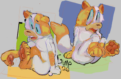 abstract_background anthro feet female foot_focus hand_on_ground pawpads sitting solo surprised guddlegump adventure_time cartoon_network cake_the_cat domestic_cat felid feline felis mammal 2026 digital_drawing_(artwork) digital_media_(artwork) hi_res multiple_scenes signature