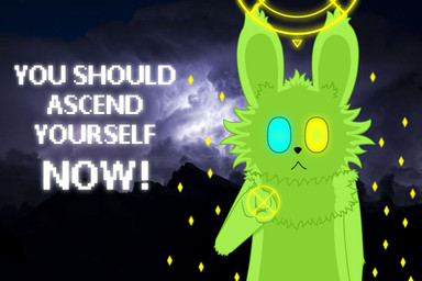 3_fingers ambiguous_gender arm_tuft aura big_ears big_eyes black_nose bright_eyes cheek_tuft ear_tuft elbow_tuft empty_eyes facial_tuft feral fingers front_view fur gesture gesturing_at_viewer glowing glowing_eyes green_body green_fur halo hand_gesture hand_tuft head_markings heterochromia inner_ear_fluff looking_at_viewer markings neck_tuft pointing pointing_at_viewer shitpost shoulder_tuft solo suicide_baiting symbol text tuft zenith_the_scug low_tier_god rain_world videocult saint_(rain_world) slugcat 2026 cel_shading english_text hi_res meme reaction_image shaded