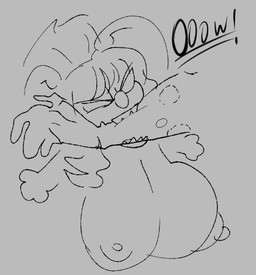 angry anthro arm_scar big_breasts bite bite_mark breasts duo fangs female huge_breasts humor male male/female offscreen_character offscreen_male scar sharp_teeth teeth rastacakez rasta_(rastacakez) koala mammal marsupial vombatiform monochrome sketch