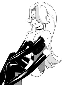 4_arms chest_tuft clothed clothing crossdressing drag_queen male multi_arm multi_limb solo tuft wig enaic31 hazbin_hotel hellaverse angel_dust animal_humanoid arachnid arachnid_humanoid arthropod arthropod_humanoid demon demon_humanoid humanoid spider_humanoid absurd_res hi_res monochrome