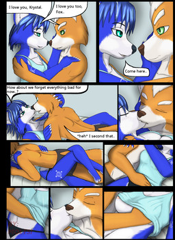 anthro blue_body blue_fur blue_hair boyfriend/girlfriend butt canon_couple duo female foreplay fur future hair heart_symbol kissing love male male/female nude white_body white_fur moltsi nintendo star_fox fox_mccloud krystal_(star_fox) canid canine fox mammal comic hi_res