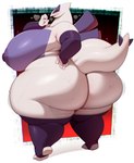 anthro areola big_breasts big_butt biped blue_body blush breasts butt clothing female fingers heart_symbol huge_breasts legwear looking_at_viewer looking_back looking_back_at_viewer mostly_nude multicolored_body nipples obese obese_anthro obese_female overweight overweight_anthro overweight_female purple_areola purple_nipples rear_view smile solo standing tail thigh_highs white_tail berseepon09 nintendo pokemon generation_2_pokemon legendary_pokemon lugia pokemon_(species) hi_res