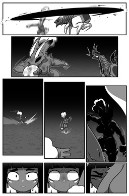 4_eyes ambiguous_feral ambiguous_gender antennae_(anatomy) anthro attack biped bodily_fluids breasts bunny_costume clothing costume dodging featureless_breasts female female_anthro feral fight first_person_view glowing_pupils group hair male male_humanoid mouthless multi_eye oh_shit quadruped running scared surprised sweat sweatdrop vein wounded cuchuflin nintendo pokemon andre_(cuchuflin) generation_4_pokemon generation_5_pokemon humanoid lagomorph lopunny mammal pokemon_(species) scolipede 2026 absurd_res comic digital_drawing_(artwork) digital_media_(artwork) greyscale hi_res monochrome sequence male_(lore)