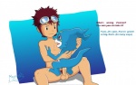 anal anal_penetration anus backsack balls blue_body blue_skin brown_eyes butt claws digiphilia duo erection eyewear genitals goggles interspecies male male/male male_penetrated male_penetrating male_penetrating_male markings nude penetration penis red_eyes sex tail text meteorsmash bandai_namco digimon davis_motomiya digimon_(species) dinosaur human mammal prehistoric_species reptile scalie veemon english_text